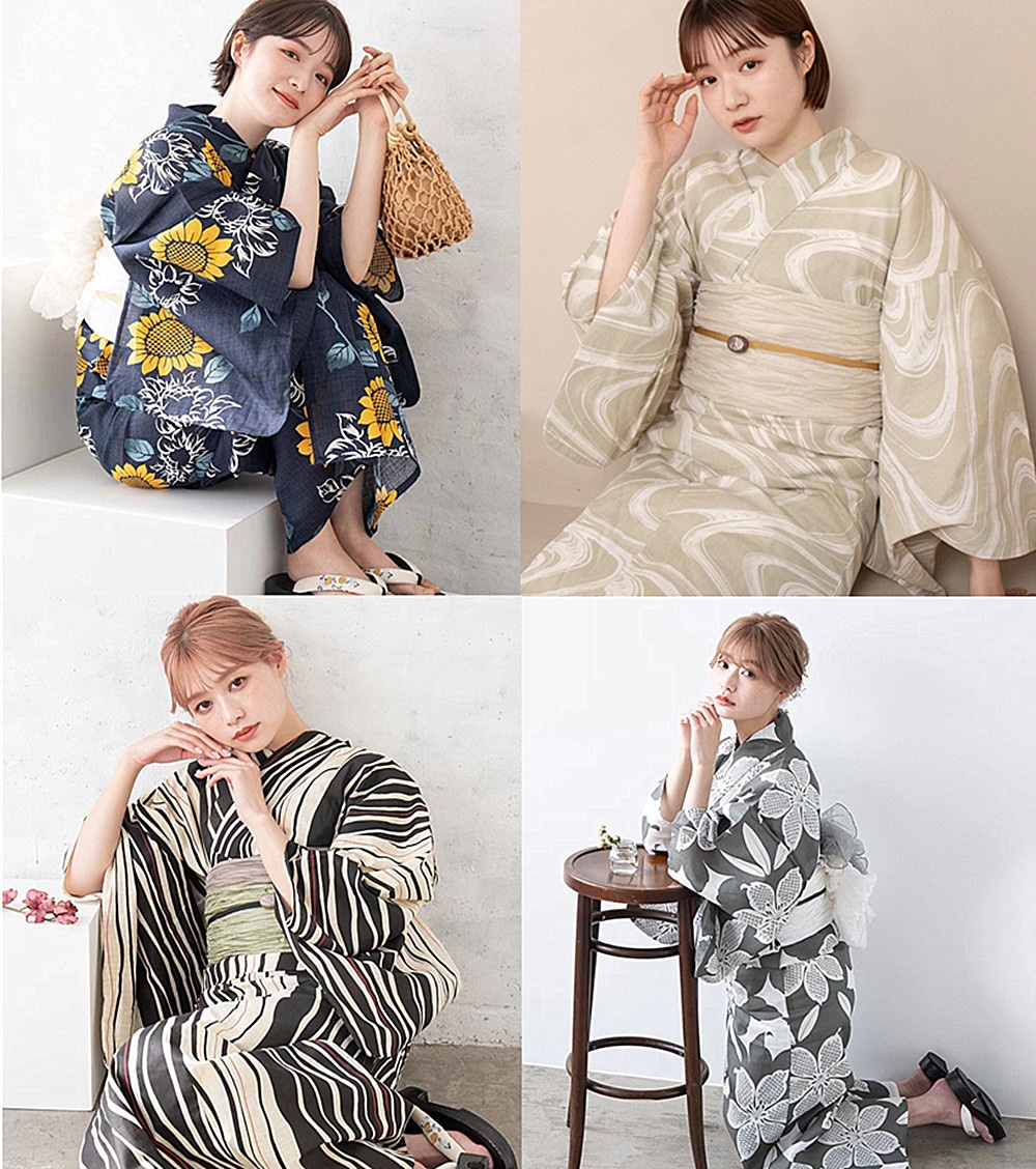 【急速出荷】日本の着物 ゆかた 女性 伝統的スタイル 高級綿麻織り 日本旅行写真着物 ゆかた Yukata