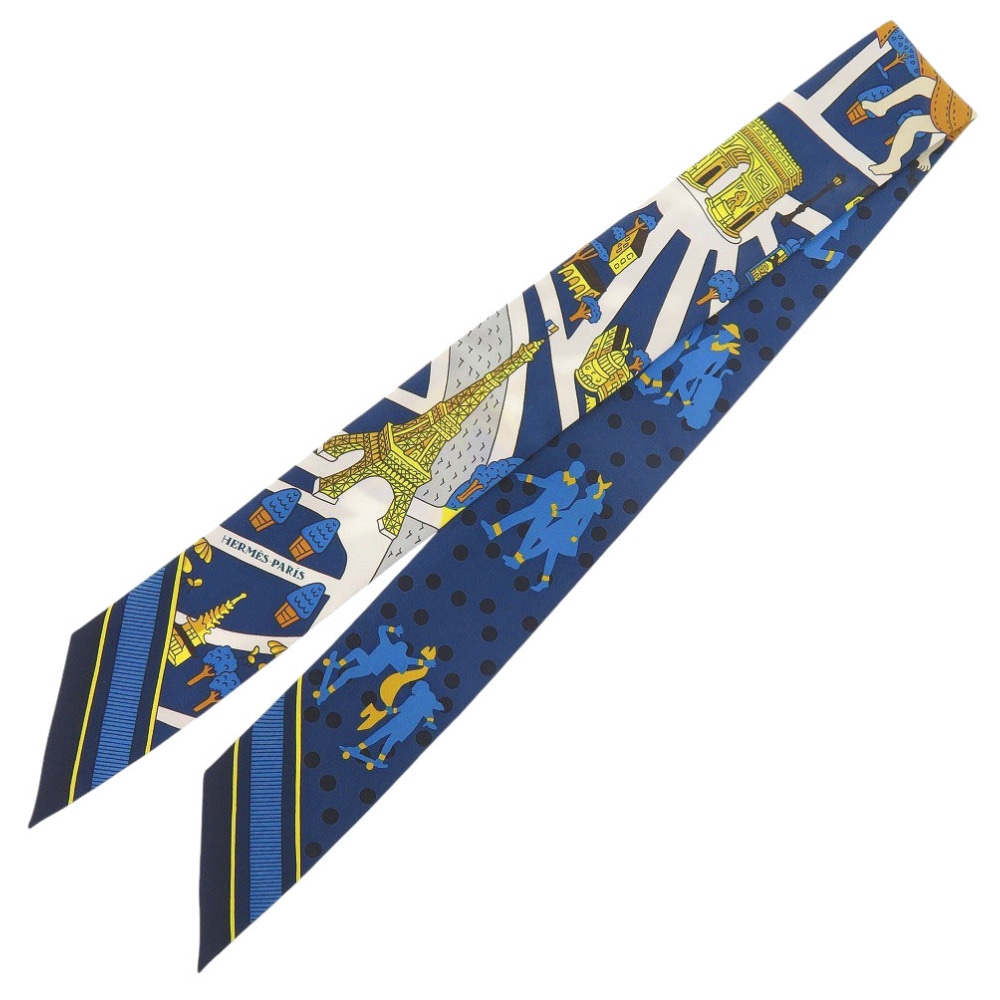 美品 ツイリー Les Nouveaux Amoureux de Paris パリの恋人達 スカーフ シルク/シルク ブルー 1676【中古】 レディース