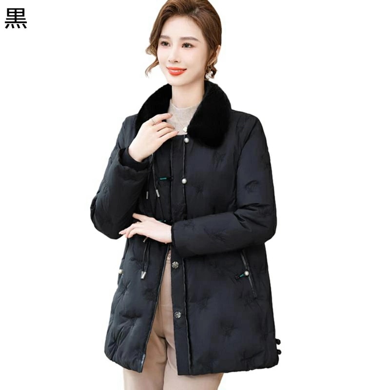 レディースアウタージャケット アヒル羽毛 ダウンジャケット レディース 刺繍 花 長袖 厚手 防風防雨 ダウン入り ダウンコート 軽い 防水性 耐久 シンプル 用 日常着用 普段用 秋 冬