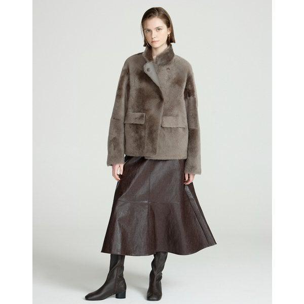 [25FW] ダークブラウン フェイクレザー ロングスカート DLSK5D001W3