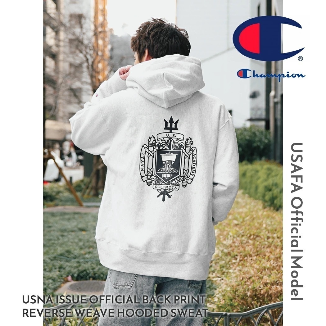 海外限定 Champion チャンピオン リバースウィーブ パーカー USNA BACK PRINT REVERSE WEAVE HOODED SWEAT GREY ( 日本未発売 CS3051940