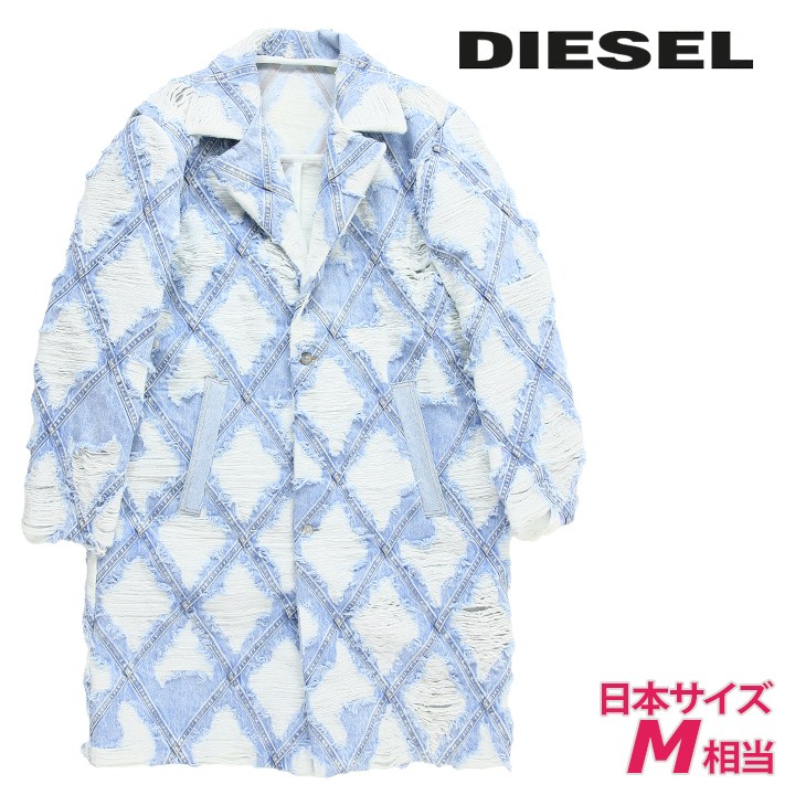 デニムチェスターコート メンズ D-ROKU-LONG-FS4 デストロイダメージパッチワークデザイン die-m-o-f8-43k