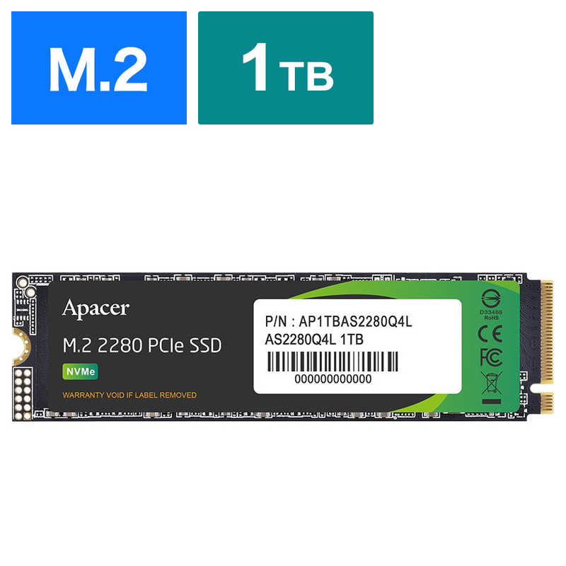 APACER　内蔵SSD PCI-Express接続 AS2280Q4L 1TB M.2 2280 ［1TB /M.2］「バルク品」　AP1TBAS2280Q4L-1