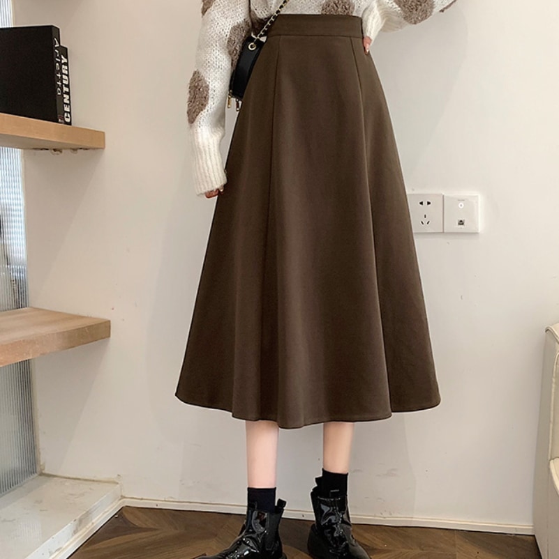 スカート ハイウエストスカート ミモレ丈 Aライン ウール かわいい 大人可愛い きれいめ シンプル