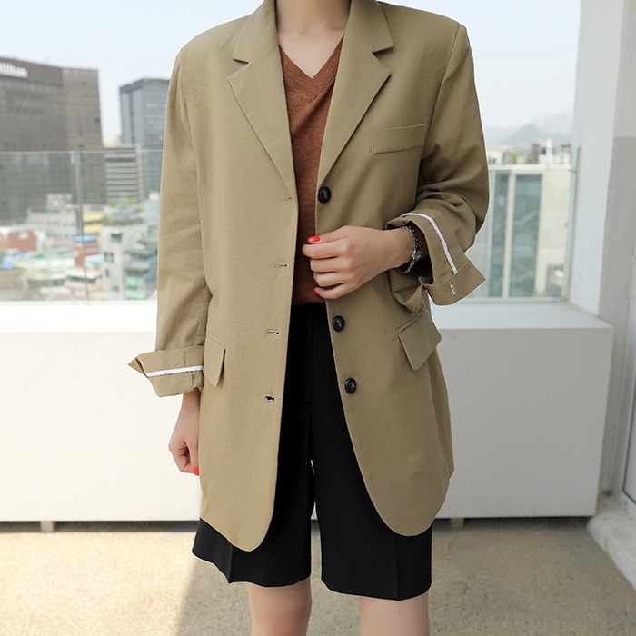 [韓国ファッション] 4つボタン リネンシンプルジャケット