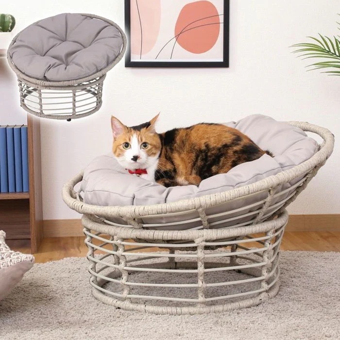 ラタン調 クッションチェア 猫 ペットベッド 丸 チェア ペット用チェアー コンパクト キャットハウス 室内 ベッド ラタン クッション付 ニャンモック おしゃれ 12,225円
