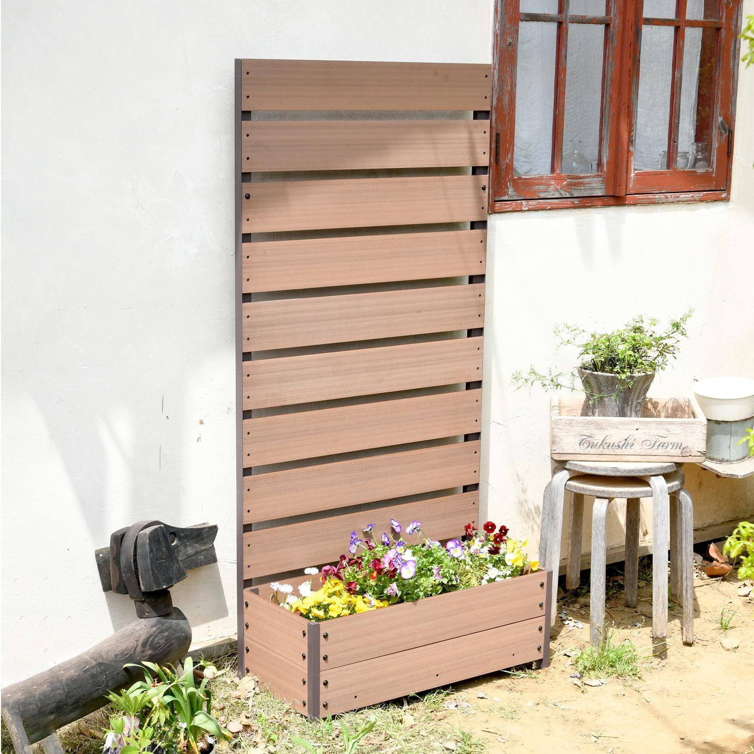 フェンス 目隠し 人工木 プランター付き (幅72 高さ150cm) ナチュラル YPF-1570(NA)