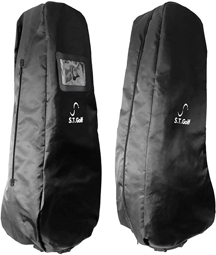 ゴルフバッグカバー 20秒で取付可能 トラベルカバー 9.5型 48インチまで対応 衝撃や摩擦に強い 1680Dポリエステル キャディバッグ 撥水 収納袋(ブラック ファスナータイプ)