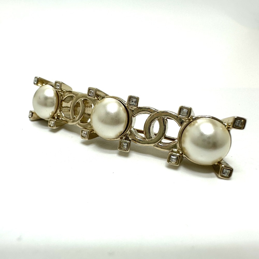 バレッタ CC ココマーク フェイクパール 21A ラインストーン ヘアアクセサリー メタル ゴールド