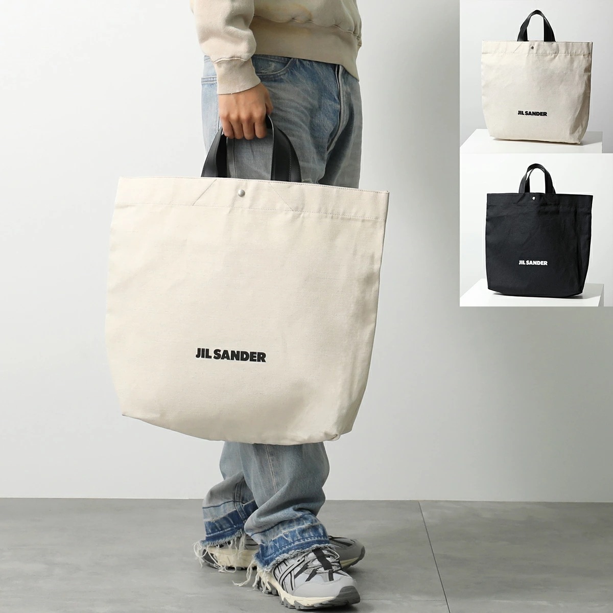 JIL SANDER ジルサンダー トートバッグ BOOK SHOPPER ブック ショッパー メンズ キャンバス コットンリネン レザーハンドル ロゴ 鞄 カラー2色