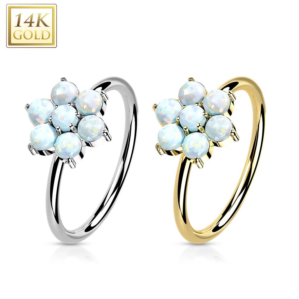 14金 オパールフラワーシームレスリング ボディピアス 20G 本物 花 軟骨 ヘリックス ロック