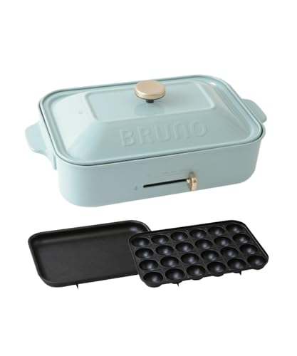 ブルーノ コンパクトホットプレート 本体 プレート2種(たこ焼き 平面) ブルーグレー Blue gray おしゃれ かわいい これ1台 蓋 ふた付き 1200w 温度調節 洗いやすい 1人 2人 3