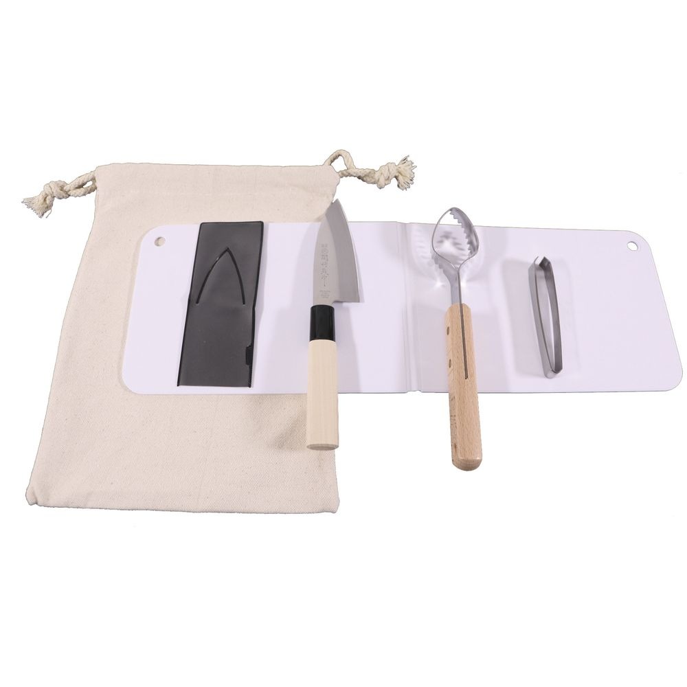 （まとめ買い）カンダ 捌キング 魚捌き 4点セット まな板 出刃包丁 骨抜き ウロコ取り [x3]