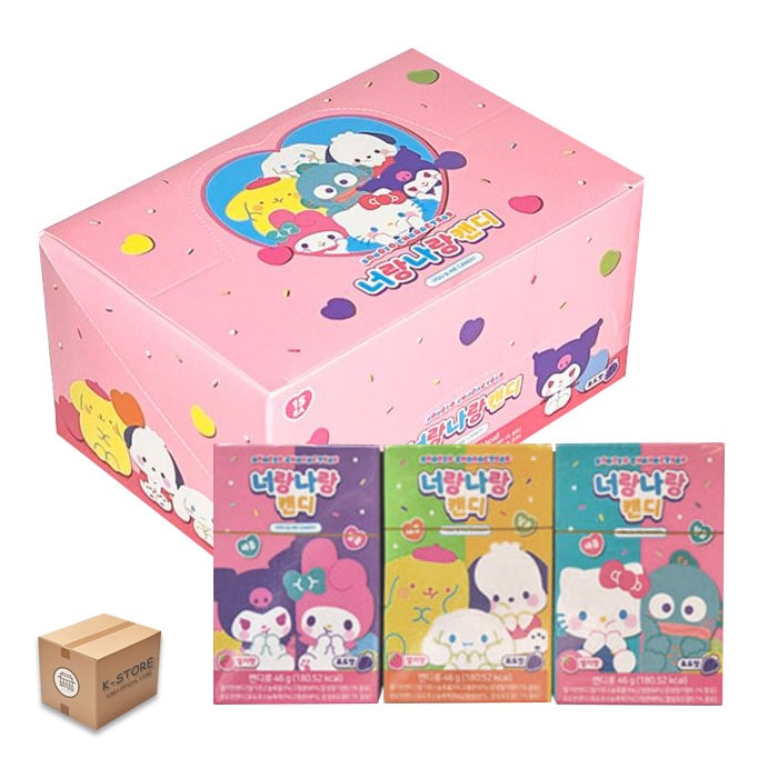 [業者向け] サンリオ きみとわたしキャンディ46g (15 x 10) / 1BOX　韓国　お菓子 イチゴ味　グレープ味飴