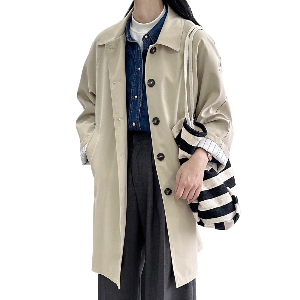 レディース トレンチコート スプリングコート ジャケット アウター コート 春 秋 長袖 無地 体型カバー カジュアル シンプル 通勤 日常
