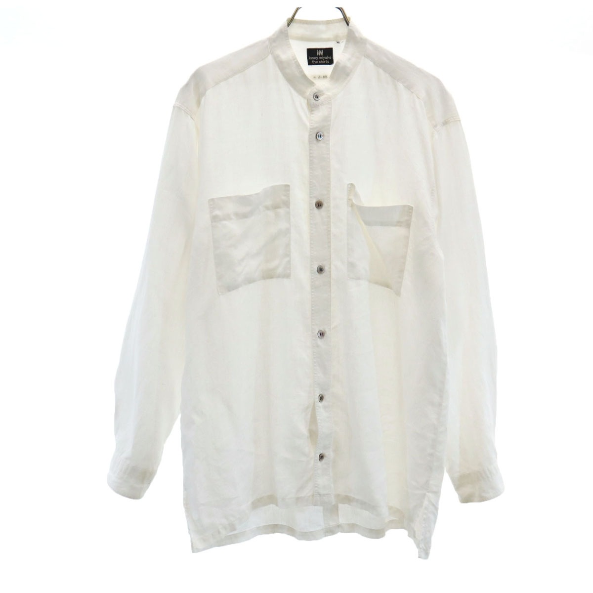 issei miyake the shirts イッセイミヤケ ザ シャツ 90s リネン オールド 長袖 バンドカラーシャツ M ホワイト メンズ 古着