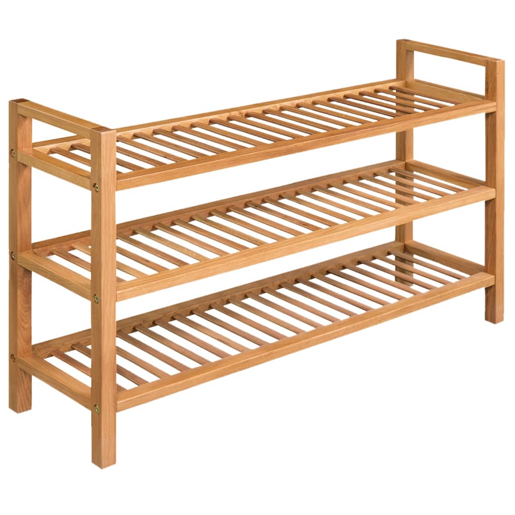 シューズラック 棚3点付き 100x27x60cm オーク無垢材