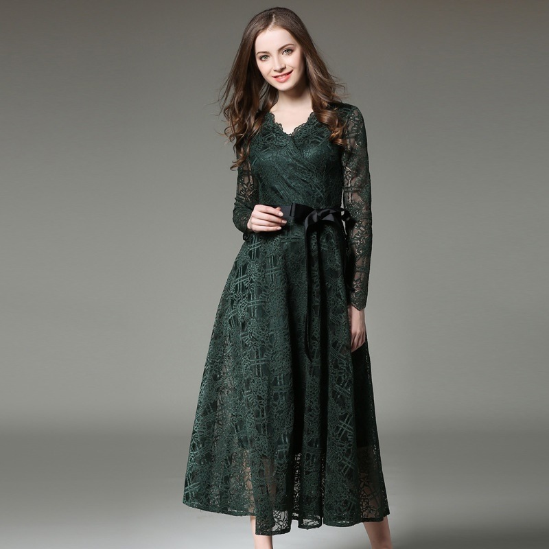 A1020.Vネックシースルーレースドレス 2019 春夏 sale 春夏 sale ワンピース 長袖 フリル リボン エレガント お呼ばれ パーティー 結婚式 披露宴 女子会 レストラン デート