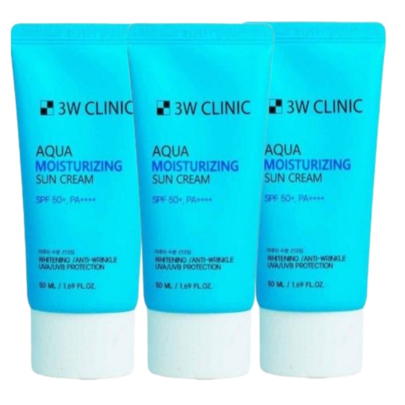 【3Wクリニック公式】アクアモイスチャライジングサンクリーム SPF50+ PA++++ 美白・シワ改善・UVケア 韓国コスメ X3つ