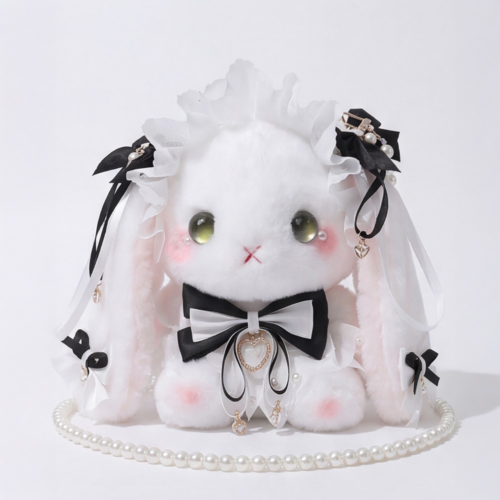 메이드 고스룩 무드 리본 진주 토끼 인형 가방