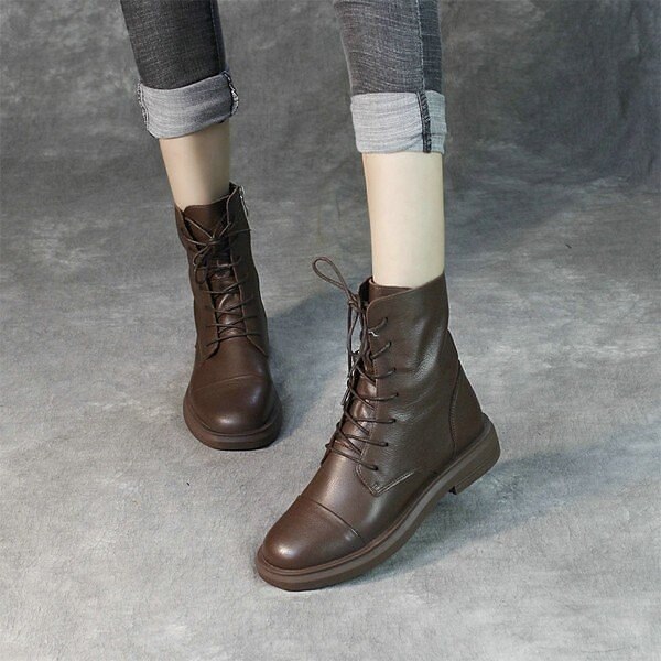 5点セット 本革 ショートブーツ レディースシューズ ローヒール 裏起毛 靴 カジュアルシューズ レースアップ 美脚 歩きやすい -a01