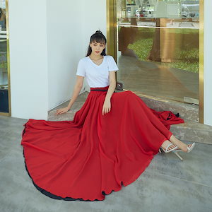 ダンス衣装 540度 スカート 二層 ドレス 秋冬 ベリーダンス ロングスカート フラメンコ 社交ダンス エレガント ワルツ ラテン タンゴ サルサ ルンバ 練習用 ステージ衣装 演奏会 コンサート