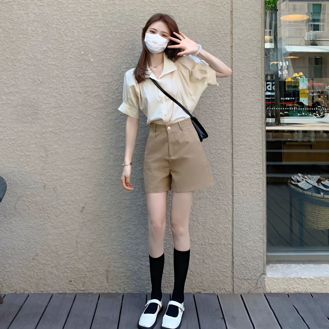 2025夏韓国スタイルゆったりフレンチヴィンテージセットアップレディース夏服半袖ショットパンツ二点セット夏着痩せルームウェア韓国ファッションホームウェア2025福袋