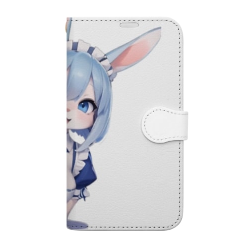 【文字入れ可能受注生産】ウサギの女の子　メイド　ケモナー　笑顔 手帳型スマホケース