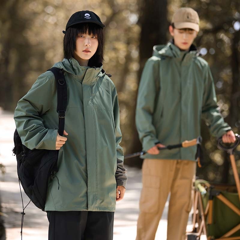 カップルアウトドアスリーインワンジャケット取り外し可能なライブフェイスダウンライナーフード付き旅行登山ジャケット