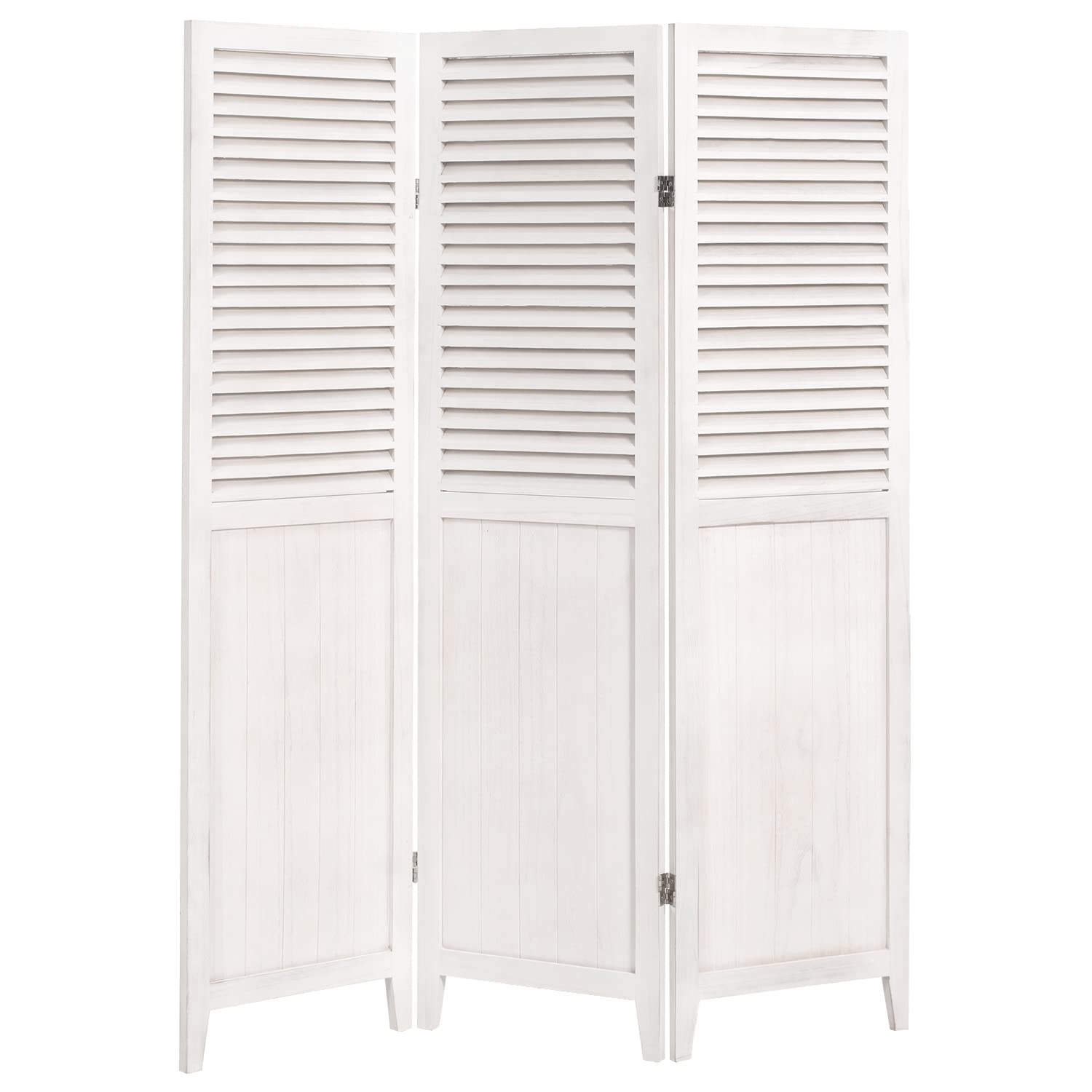 パーテーション 間仕切り 3連 スクリーン 目隠し 背景 【完成品】 アンティーク調 ルーバー式 360度 天然木 幅121 奥行2 高さ148 アンティークホワイト MS-6613AW