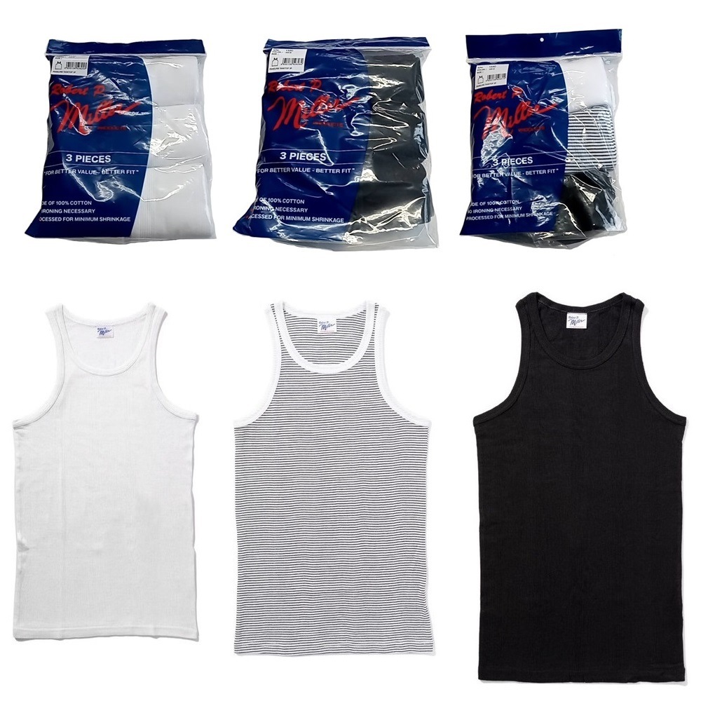 【3枚組セット】メンズ パネルリブ タンクトップ 針抜き ボーダー 無地 コットン 綿 アンダーウェア インナー 133C
