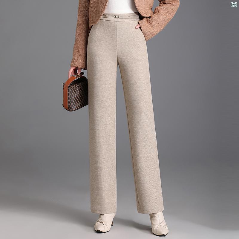 秋冬 ワイド レッグ パンツ ナロー 韓国 ハイウエスト スリム 厚く 暖かい ストレート