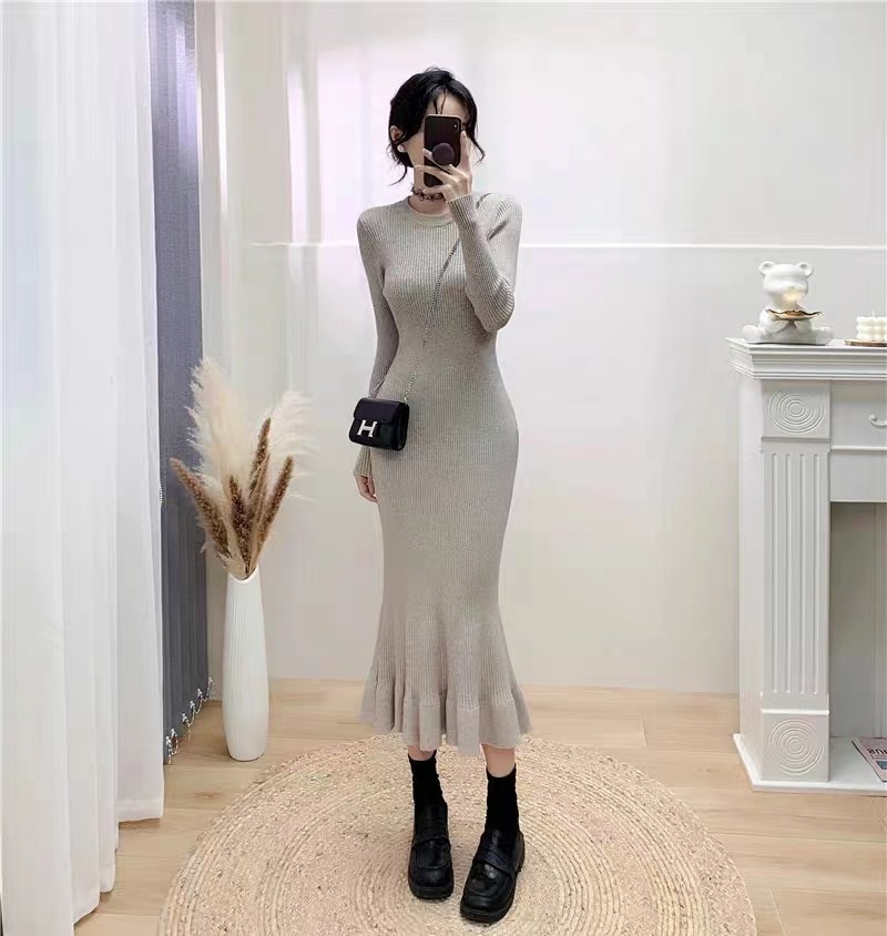 女性用スリムフィットハイエンドウエストスリムニットドレスボトムスカートニーハイタイトヒップハグ