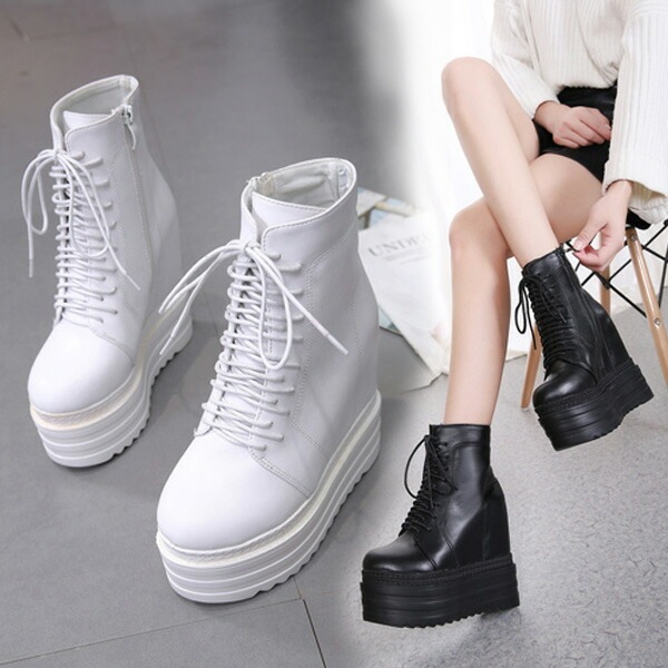 厚底 ブーツ レースアップ サイドジップ ショートブーツ 編み上げ 黒 白い靴 ブーティー ブラック ホワイト レディース エンジニアブーツ シューズ ミドルブーツ 22.0/22.5/27.0/27