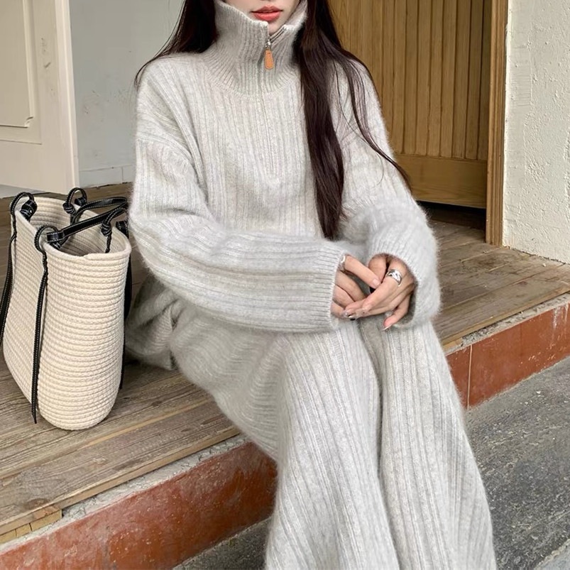 人気商品超目玉 ニットセットアップ 2点セット レディース 春秋 秋冬 ニット セーター クロス 長袖 フレアスワンピース ミモレ丈 ワンピース ロングワンピース き 4,632円