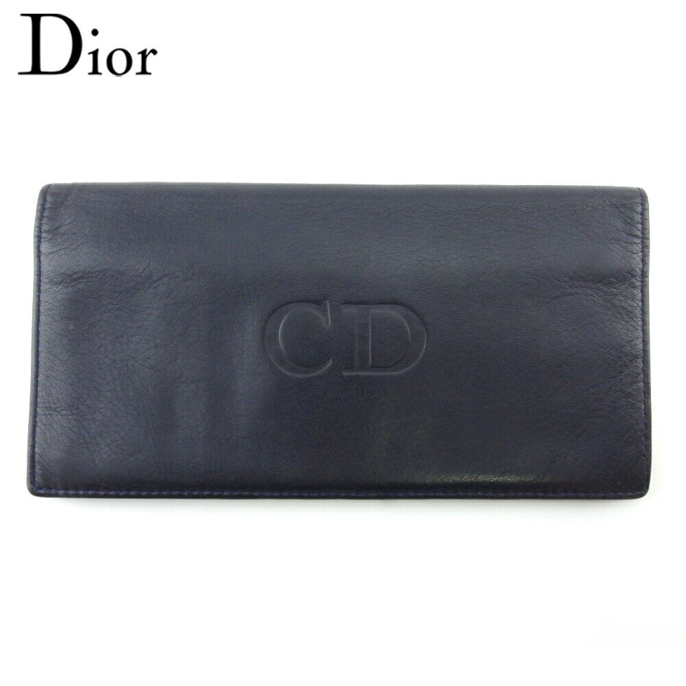 長財布 ファスナー付き 財布 CDマーク レディース メンズ ネイビー レッド 中古