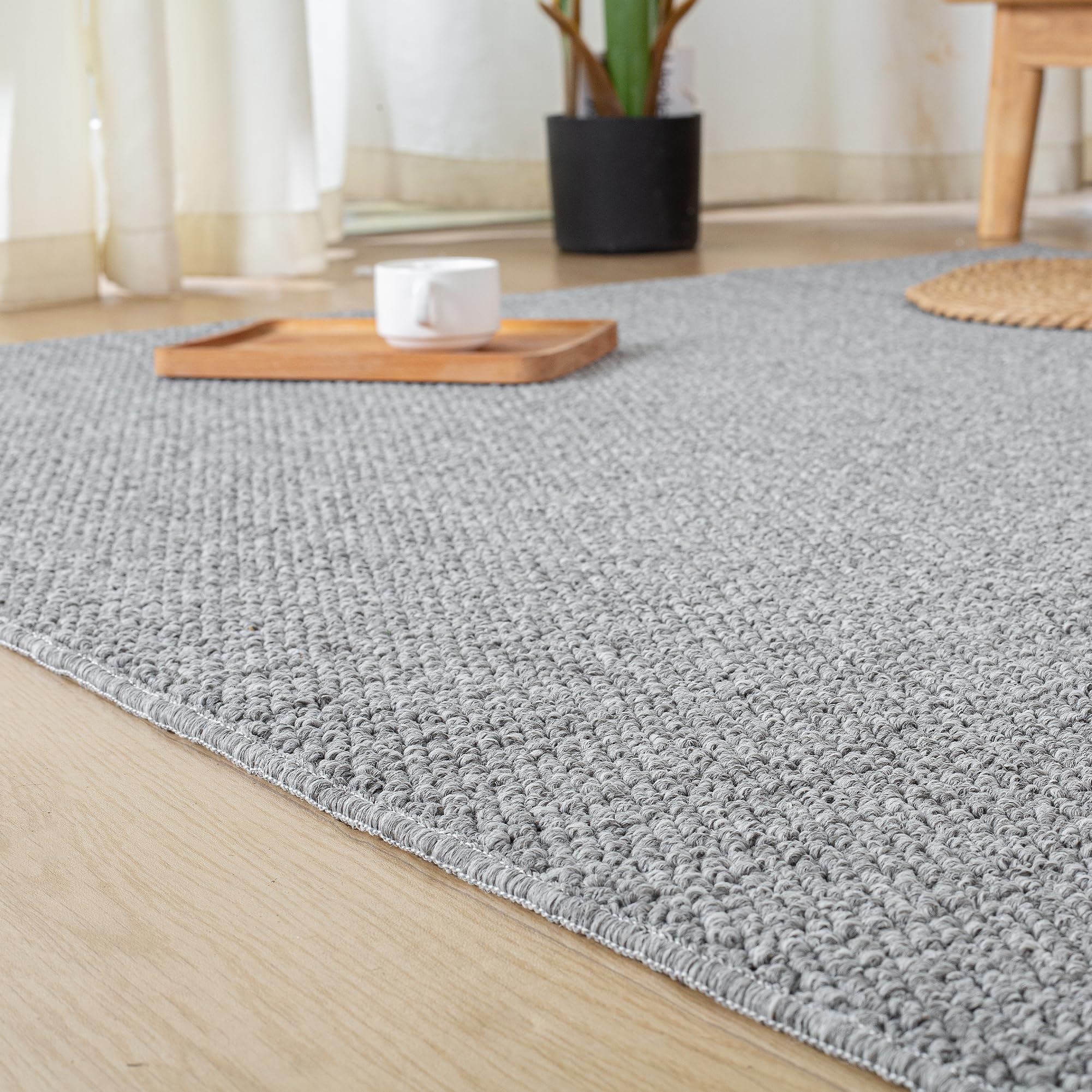 FLIIRITAIA カーペット グレー 120×160cm 約1畳 リネン風素材 洗える 滑り止め 抗菌 防臭 防ダニ 通気性 速乾性 防音 リビングルーム 寝室 ダイニングルーム フローリング オ