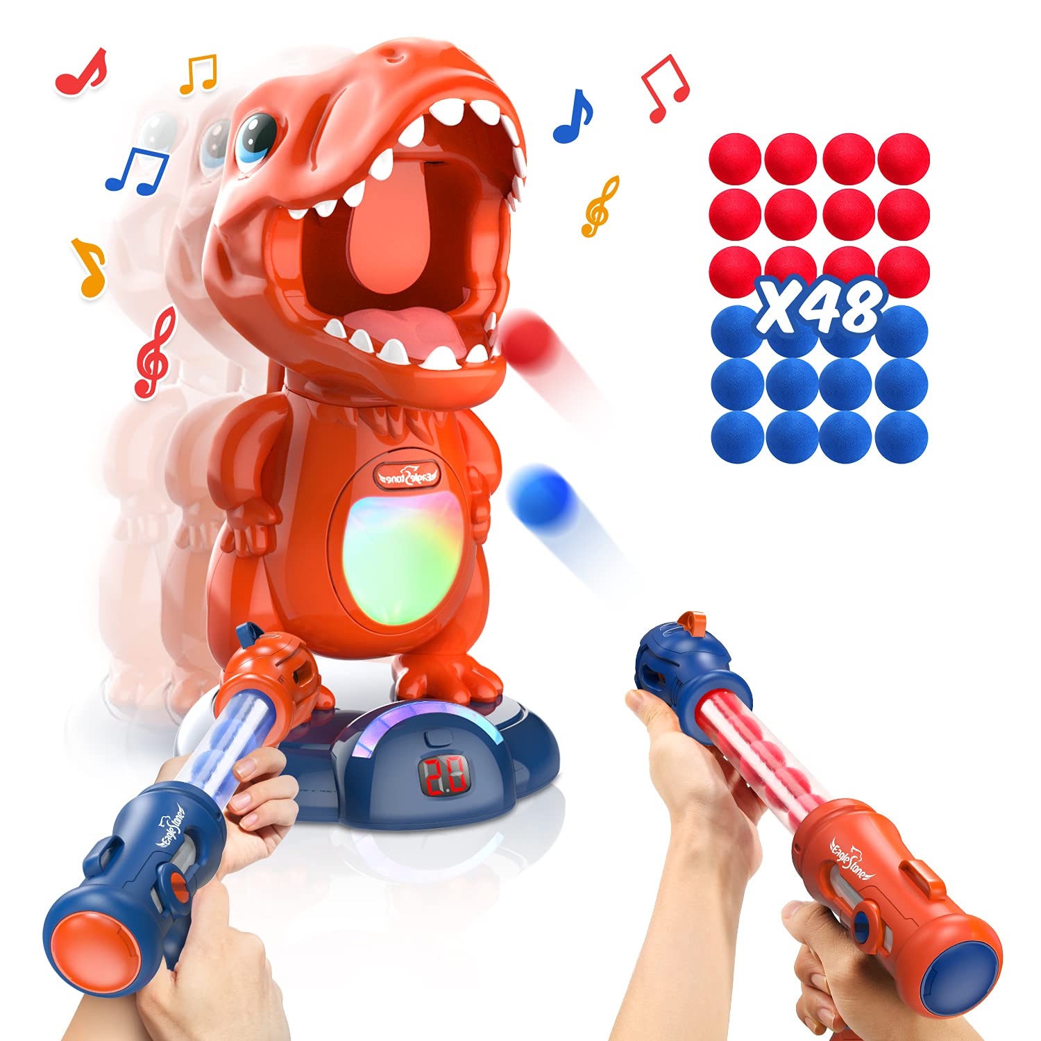 EagleStone おもちゃ 的あて ポッパーガン 電子ターゲット 恐竜おもちゃ 男の子 シューティングゲーム 室内ゲーム 子供 効果音 48個スポンジ弾 移動射撃ターゲット スポーツトイ 室内遊び