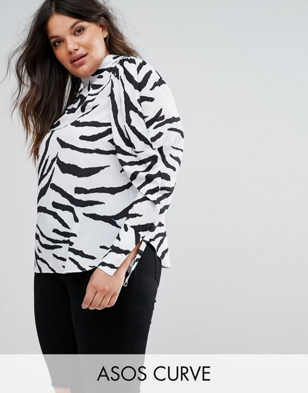 ASOS エイソス レディース 大きめサイズ ゆったりサイズ 送料無料 Multi CURVE Top with Extreme Sleeve in Zebra Print