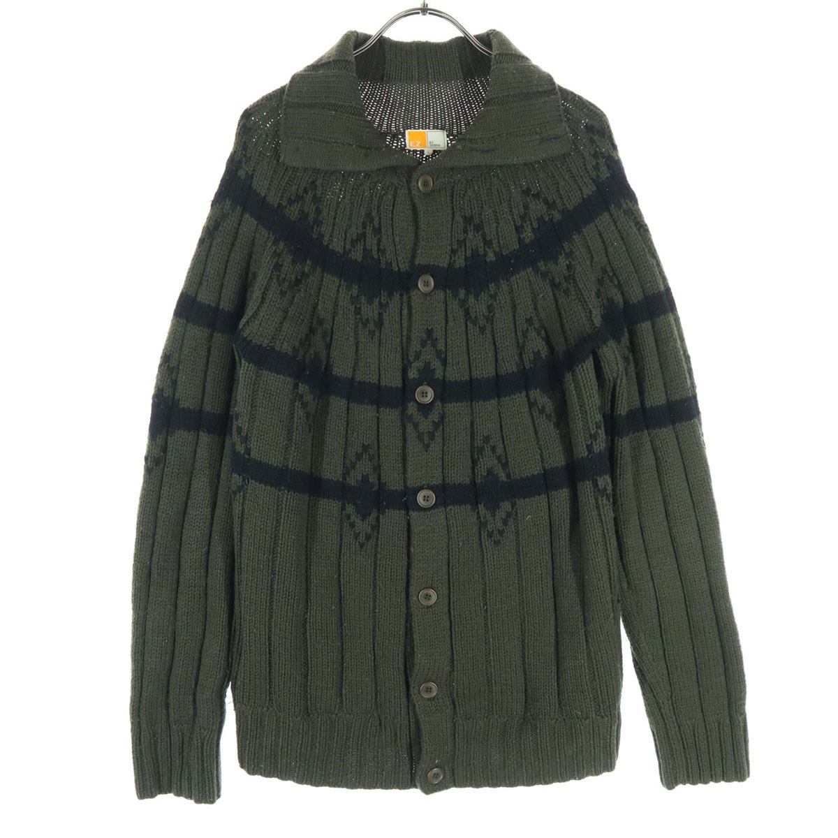 E.Z BY ZEGNA イージーバイゼニア ノルディック柄 ツートンカラー 長袖 タートルネック ニット L カーキ メンズ 古着