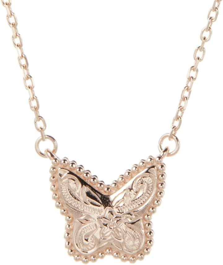 Piena ピエナサージカルステンレス316L ハワイアンジュエリー バタフライ 蝶 プルメリア ミル打ち スクロール ネックレス レディース(ピンクゴールド)