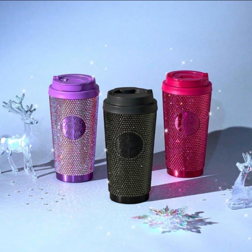 【国内発送】【即日】 公式 フィリピン限定 2024年 ホリデー ラインストーンタンブラー ピンク ブラック 箱付き