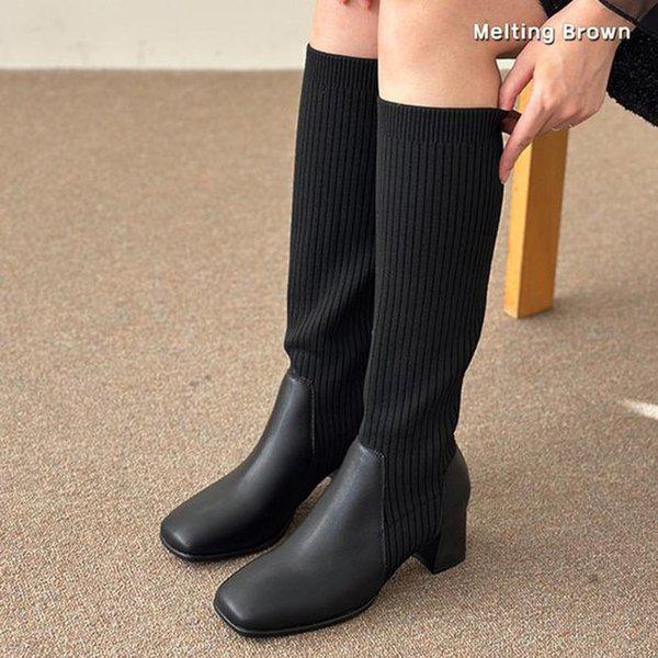 女性ニットブーツ ロングブーツ ジップアップブーツ MT98