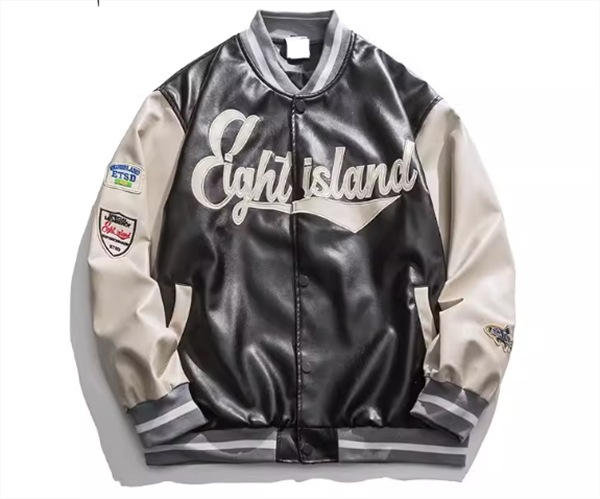メンズ 男性用 ユニフォーム風 ジャケット アウター 上着 スタジャン ミドル丈 長袖 ベースボールカラー 異国風 アメカジ レザー PU カジュアル おしゃれ かっこいい レトロ ラフ スポーティー
