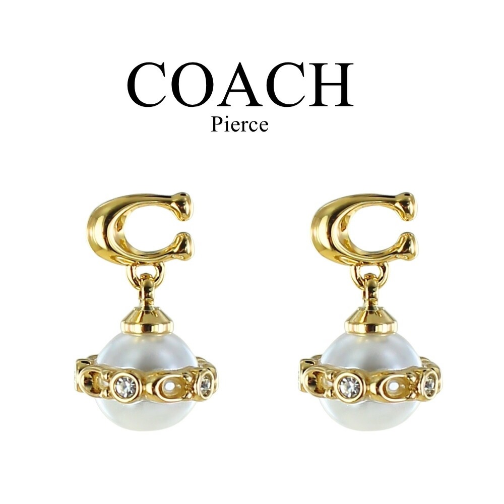 COACH コーチ ピアス レディース パール ゴールド Cロゴ ドロップピアス 真珠風 アクセサリー プレゼント 彼女 妻 誕生日 記念日 ギフト 517816GLD107 成人 卒業 入学