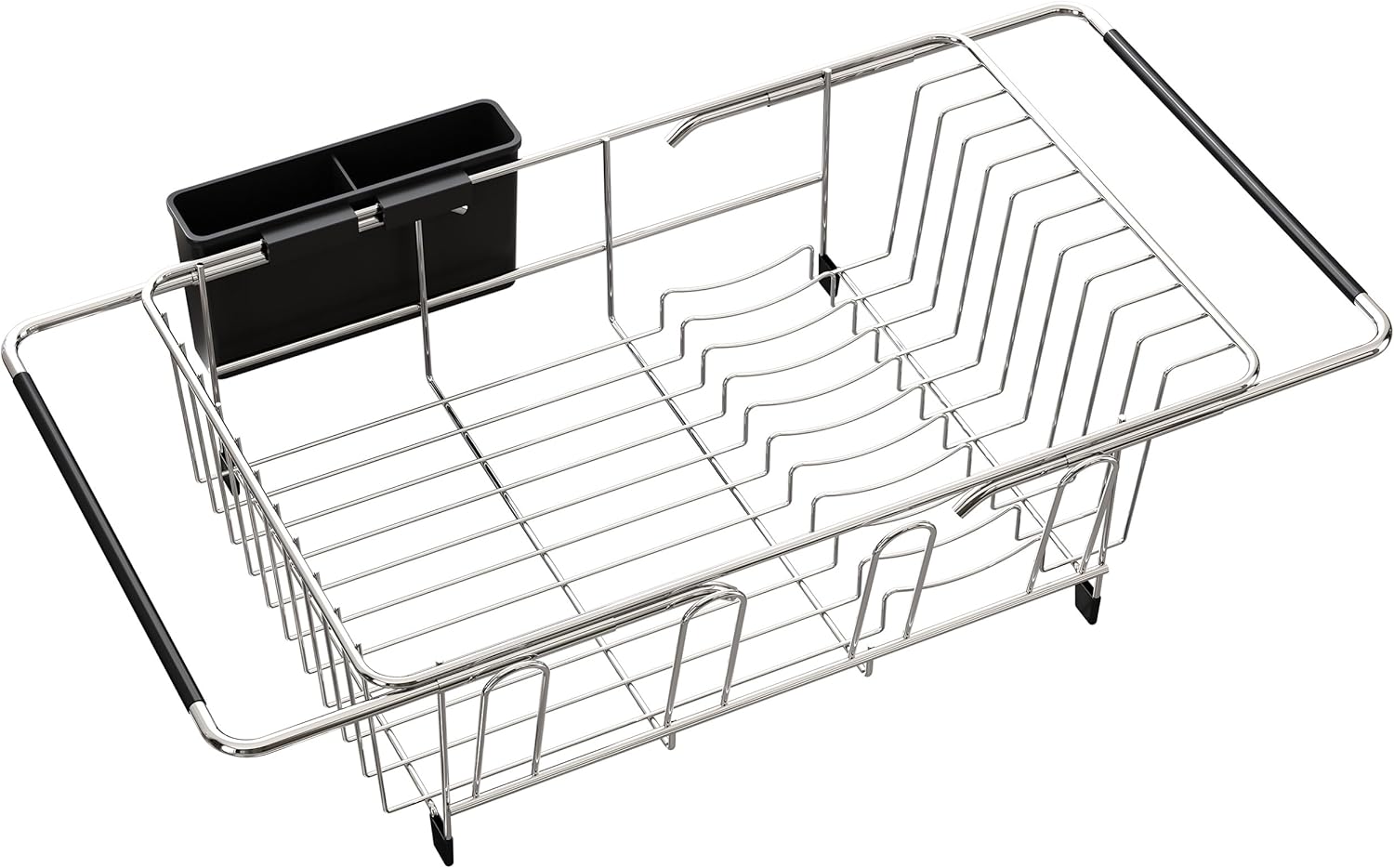 伸縮式 ステンレス 水切りラック 水切りかご キッチン シンク上 シンク内 シンク渡し 省スペース シルバー