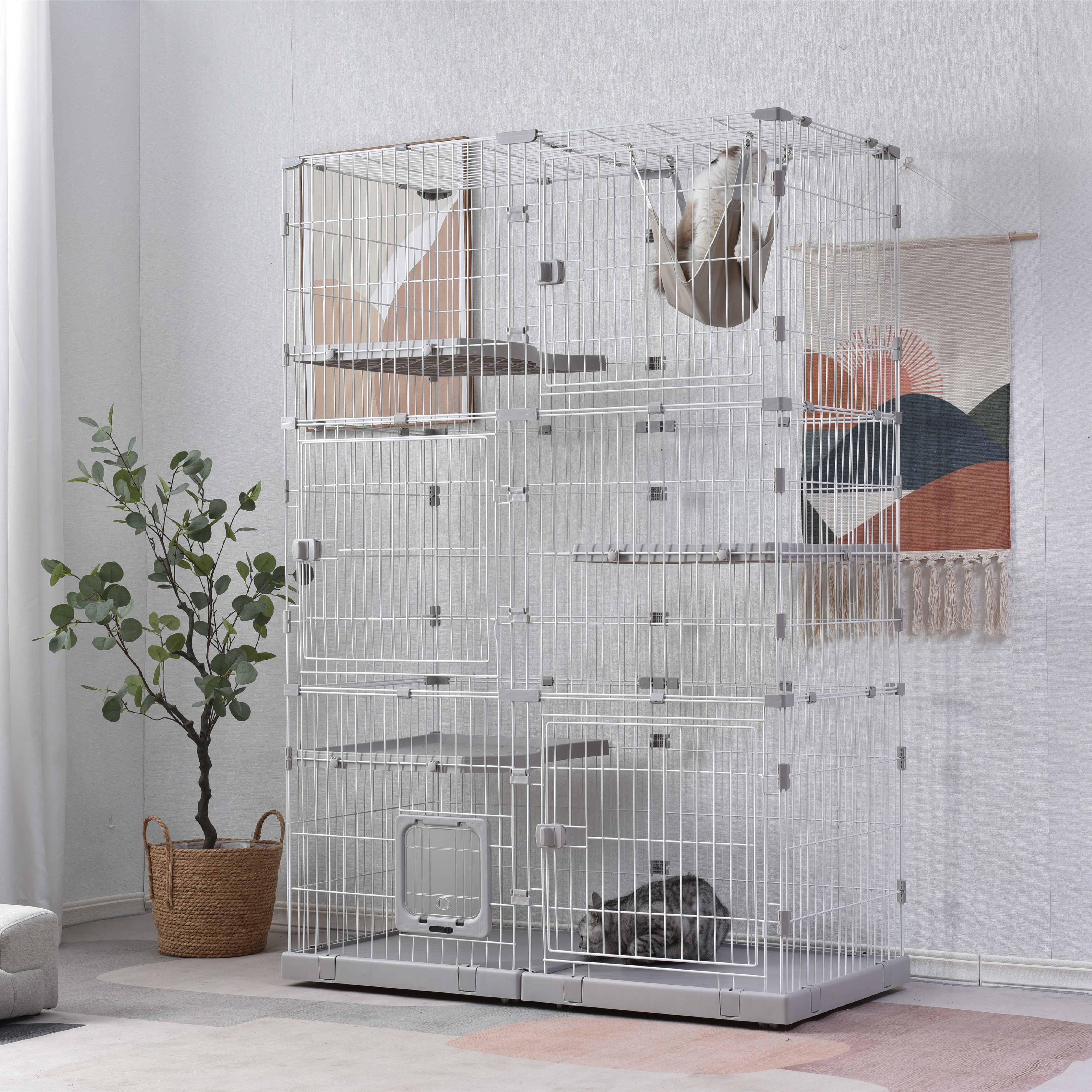 【国内即日発送】キャットケージ 3段 2段 自由組み合わせ 幅広 引き出しトレー 猫 ケージ 猫ケージ キャスター付き 大型 多頭飼い ハンモック付き 留守番 脱走防止 キャットハウス 10,115円