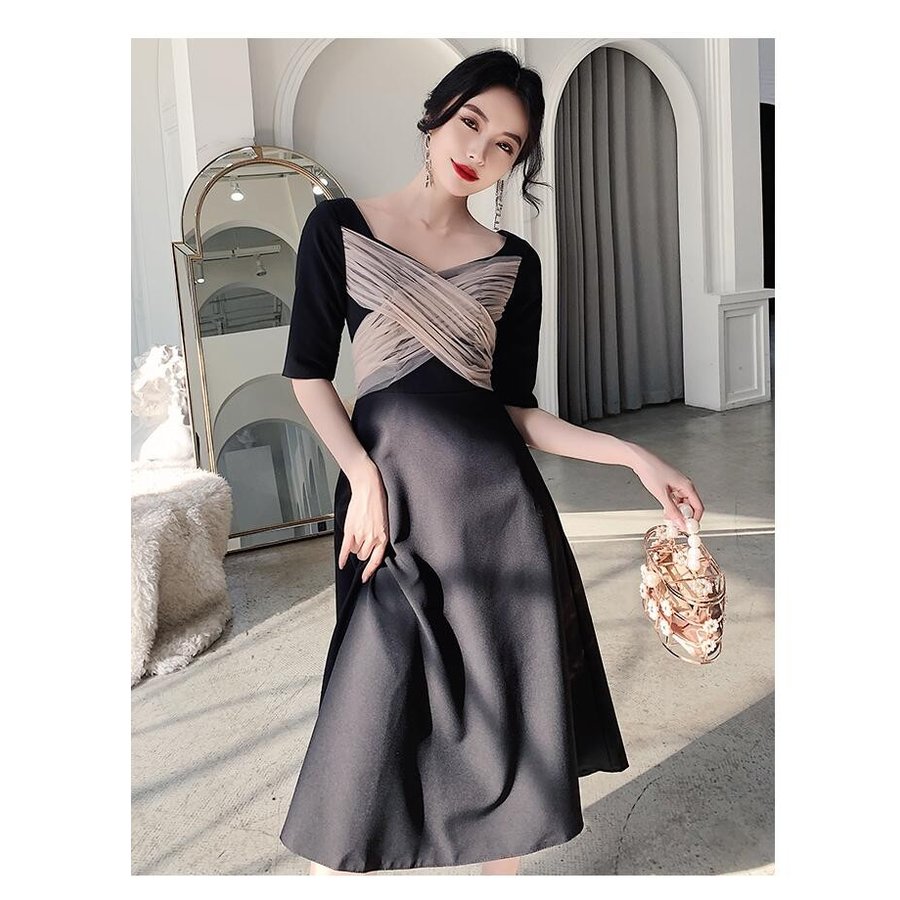 パーティードレス ミモレ丈ドレス ウエディングドレス 10代 20代 30代 40代 袖あり ワンピ