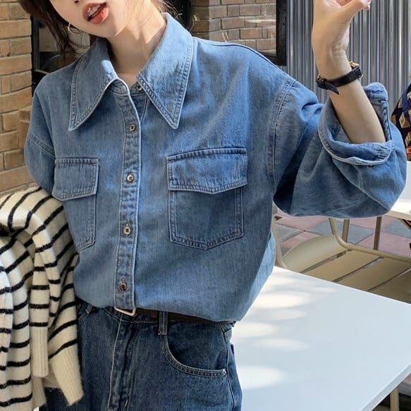 デニムシャツ レディース シャツ 上着 羽織り ジージャン デニム インスタ映え 高見え 可愛い かわいい 韓国 かっこいい カジュアル 大人 上品 きれいめ シンプル クラシック エレガント lou 5,480円