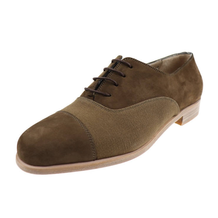 新古未使用展示品 Salvatore Ferragamo サルヴァトーレ フェラガモ ＃4 1/2 スウェード キャンバス カーキ系 ブラウン系 ストレートチップ 参考約22c【本物保証】